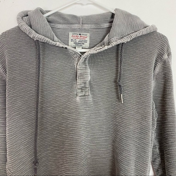 Lucky Brand Thermal Pullover Boho Hoodie Long Sleeve Distressed Gray Size Small - Picture 3 of 9